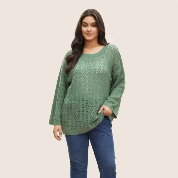 BloomChic Solid Pointelle Knit Bell Sleeve Pullover Sweater XL - us size 14 - Picture 2 of 4